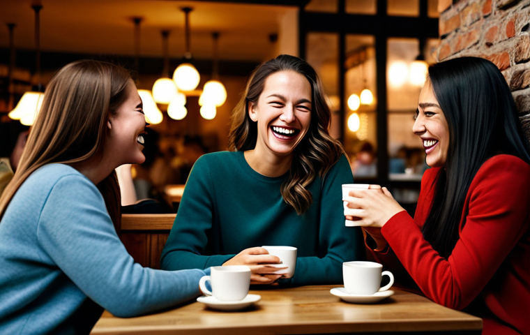 **

"A group of fully clothed friends laughing and talking in a warmly lit, cozy cafe. Soft lighting, comfortable seating, coffee cups on the table. Safe for work, appropriate content, perfect anatomy, natural proportions, professional, modest clothing, family-friendly setting."

**